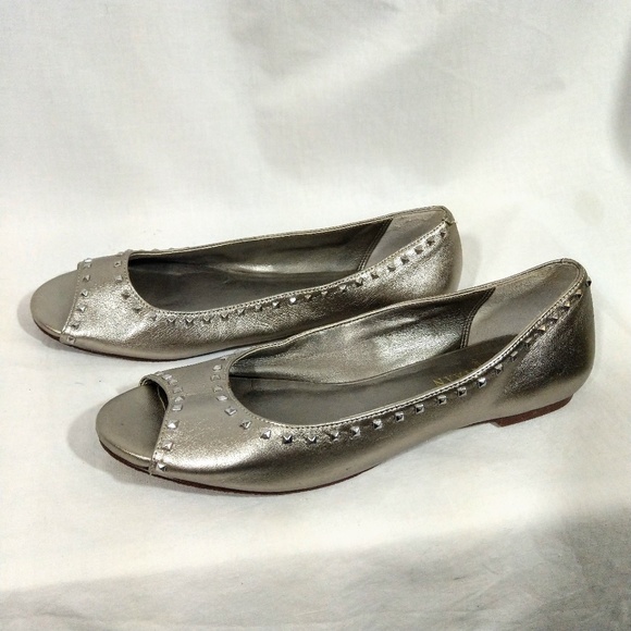 Cole Haan Shoes - Cole Haan Silver Studded Open-Toed Flats